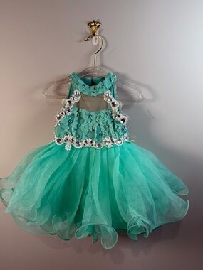 Jennifer Wu Girls Aquamarine Rhinestone Pageant Dress Size 12 Months